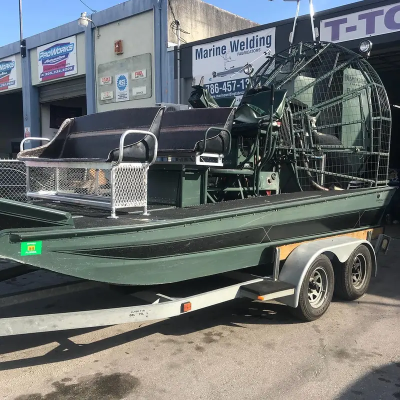 Custom airboat seating on a trailered airboat