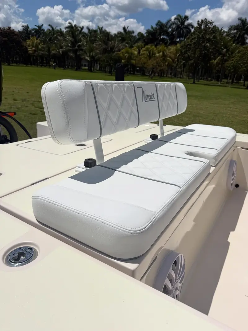 Aluminum seat backrest on a flats boat