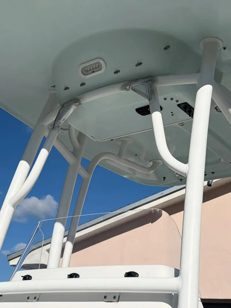 Underside of a hard top showing new reinforcing work on the T-top frame