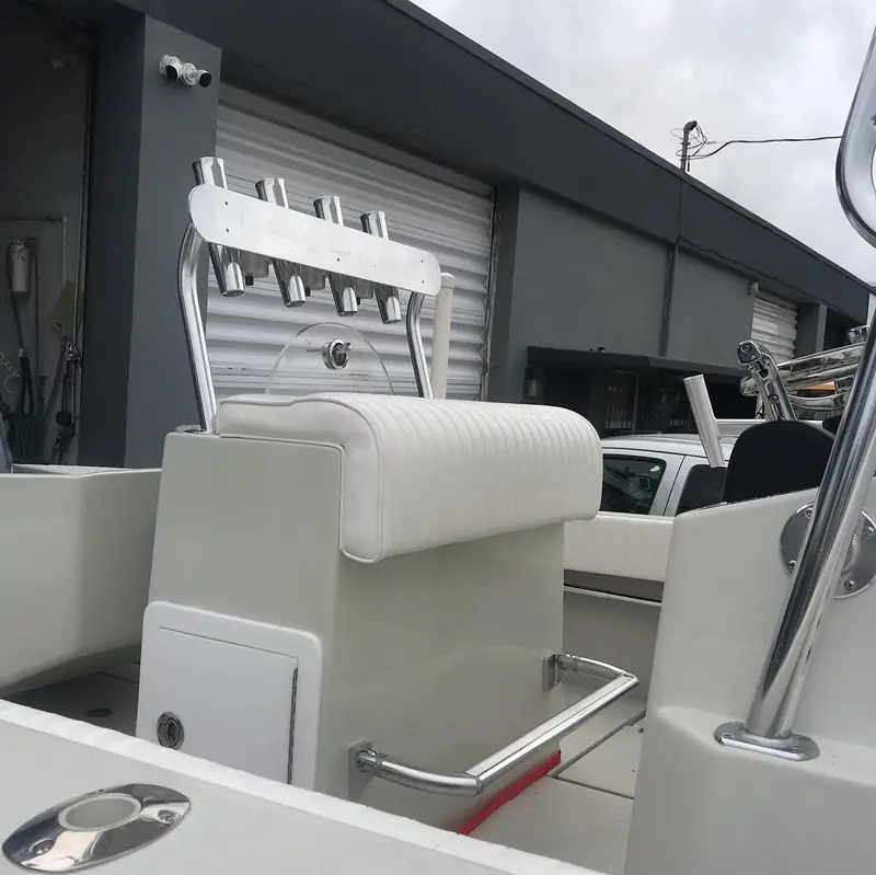 Custom leaning post installed behind the console