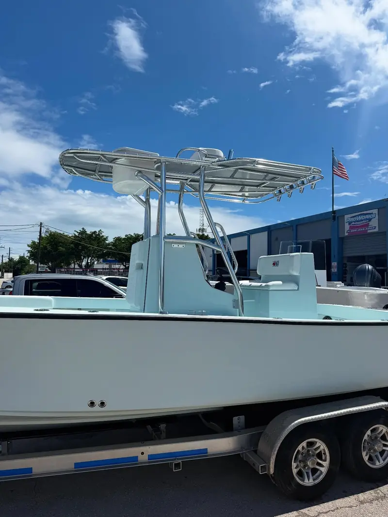 Second station built into a T-top on a center console, side view