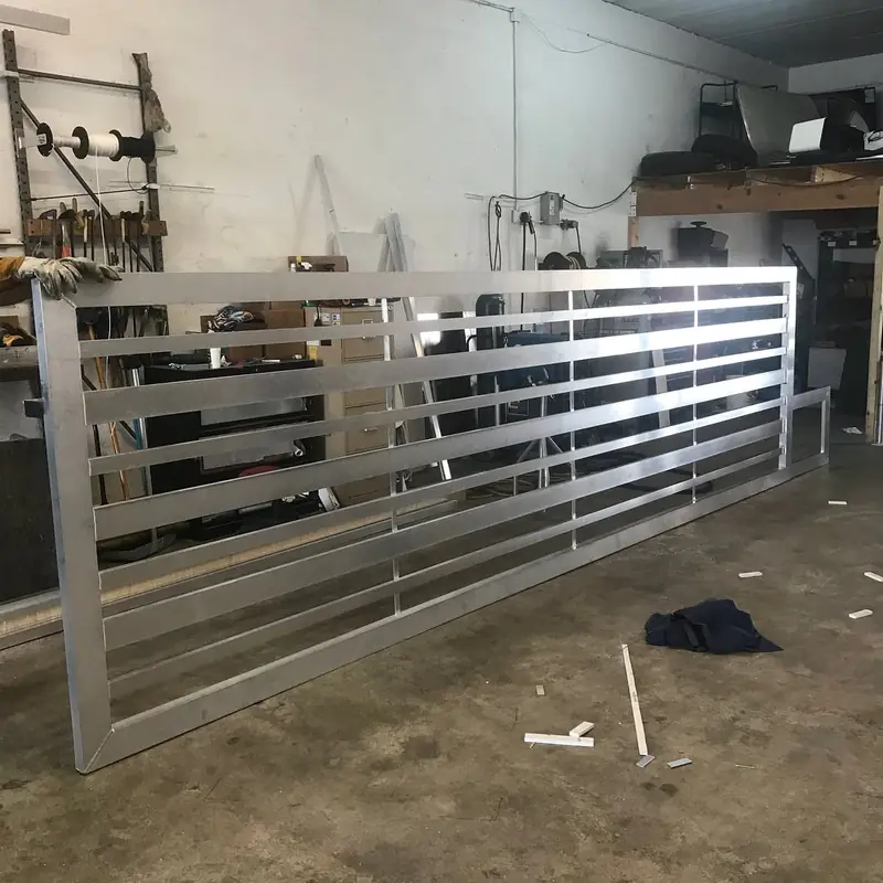Custom aluminum sliding driveway gate in the shop