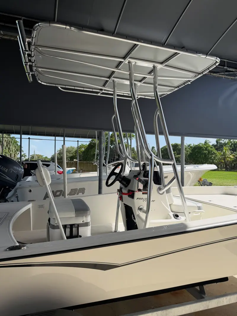 Compact custom aluminum T-top on a Ranger flats boat