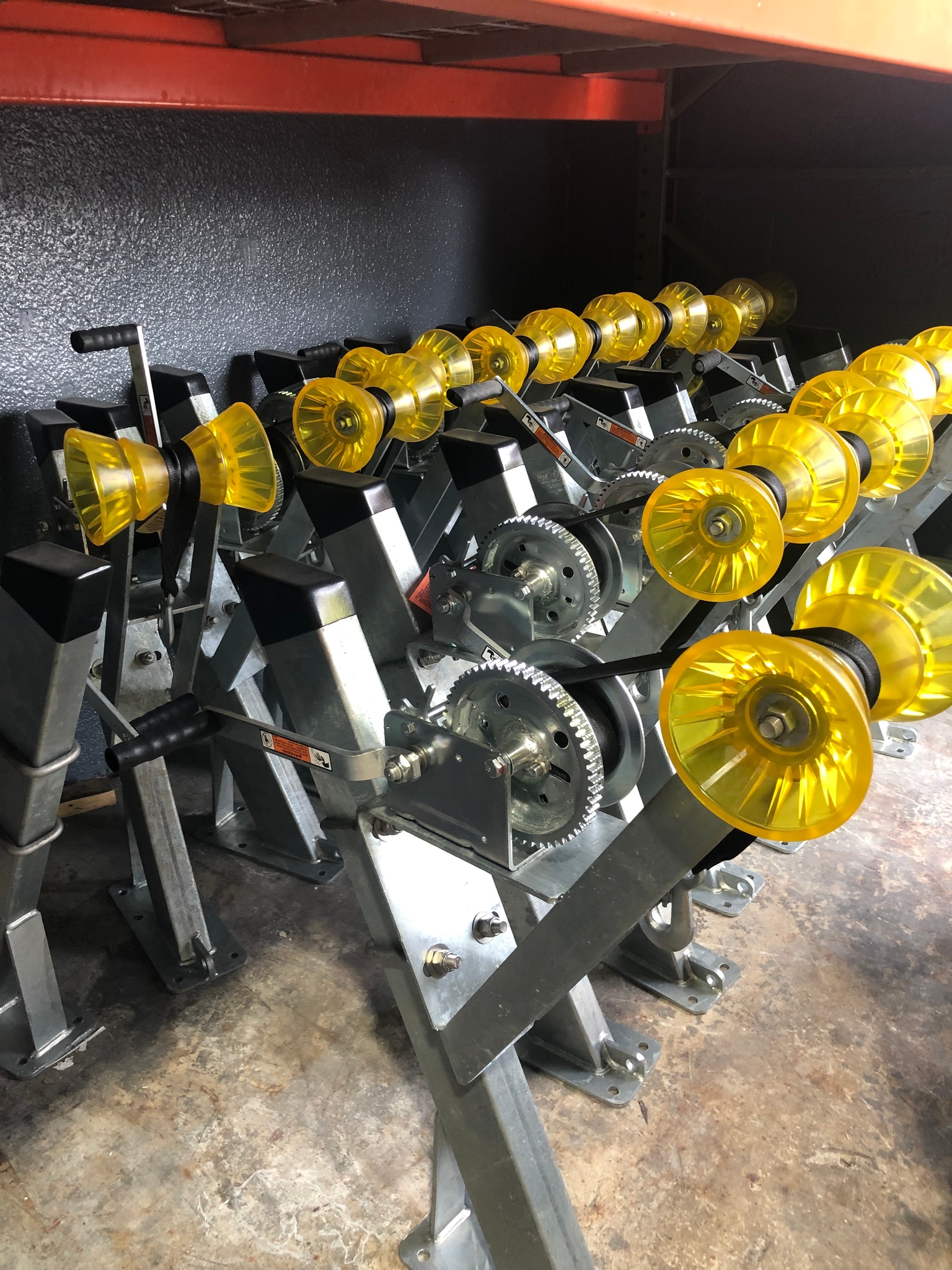 Galvanized winch stands with poly rollers ready for assembly