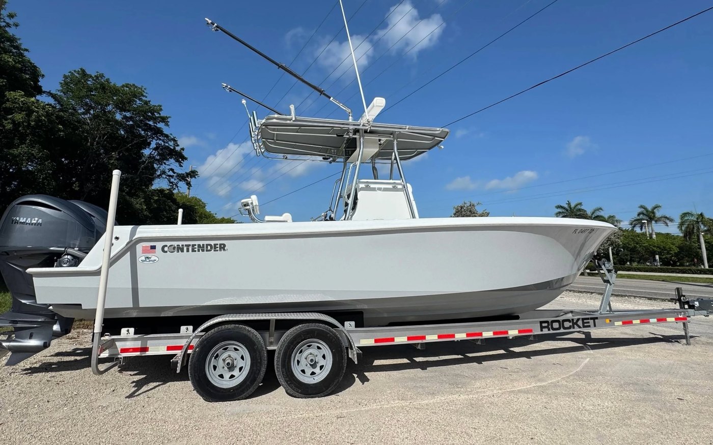 Contender center console boat on a Rocket tandem axle aluminum trailer